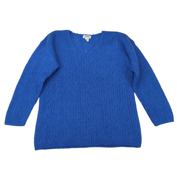 Vintage Sostanza Open Knit Blue V-neck Sweater Mohair‎ Wool Women's Size Small - Picture 1 of 8